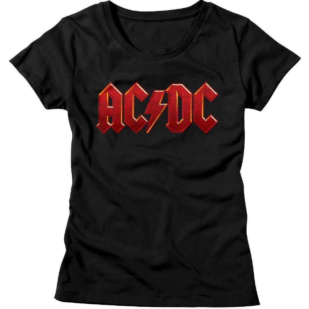 Acdc Distressed Red Black Junior Womens T Shirt
